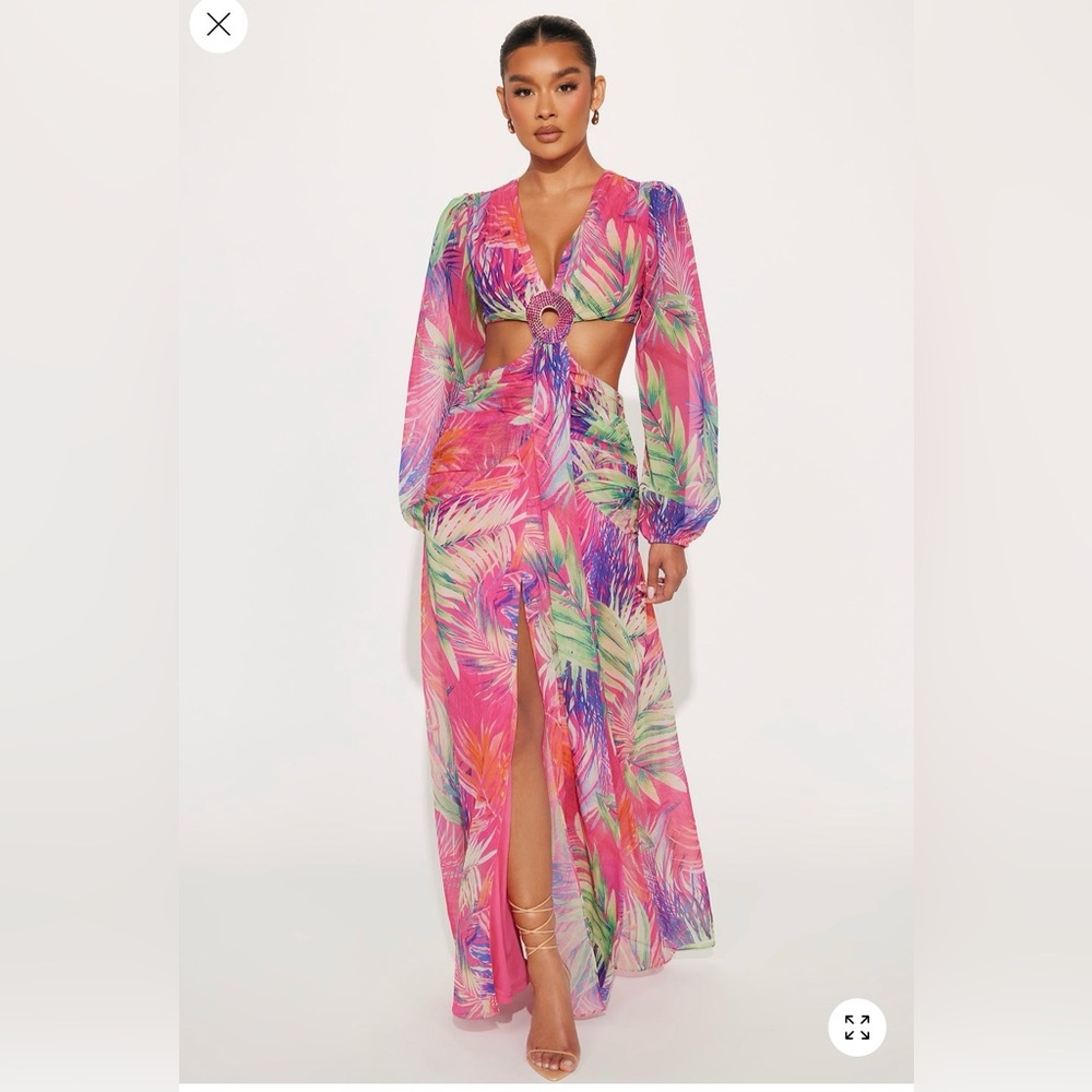 Fashion Nova Pink Tropical Maxi Dress